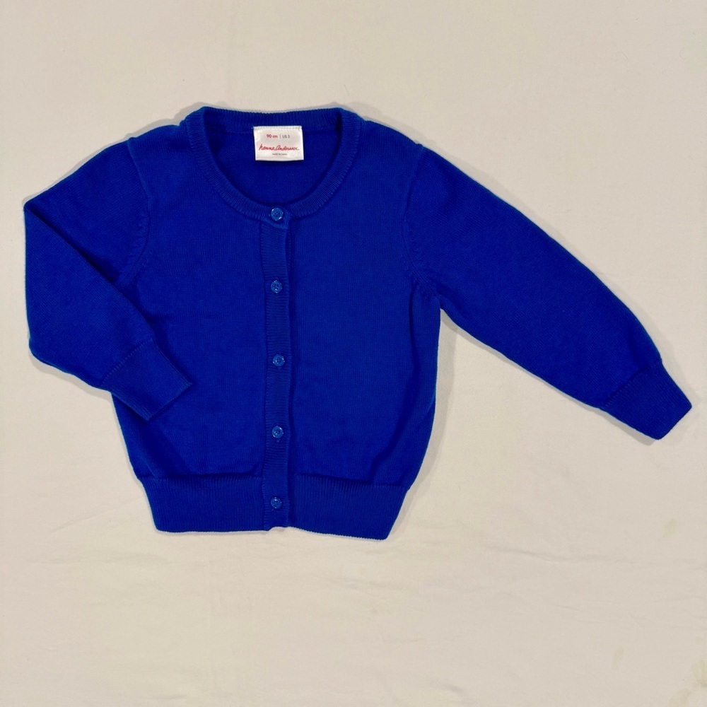 Hanna Andersson Classic Cardigan Girls 3T 90 cm Sweater Knit Cotton Baltic Blue